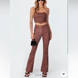 y2k faux leather brown flare pants